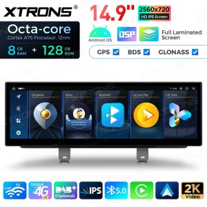 XTRONS QLBH44FVEV 14.9" BMW 5 Seeria G30, G31 NBT EVO Multimeedia Android 14.0 Octa-Core 4G