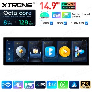 XTRONS QLBH4460CC 14.9" BMW 5 Seeria E60, E61, M5 CCC Multimeedia Android 14.0 Octa-Core 4G
